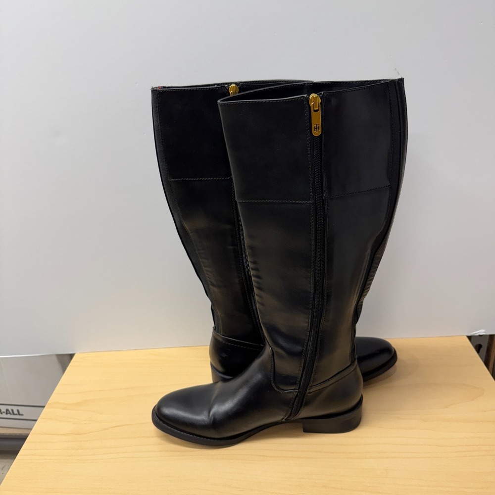 Tommy Hilfiger Twinezza-F Black Riding Boots, Size 9M, Knee-High Side Zip - Picture 3 of 11